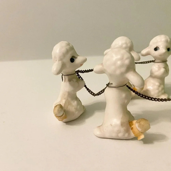 Vintage Poodle Dog Family 4 Pups On Chains Figurine Missing Hair - Picture 16 of 16
